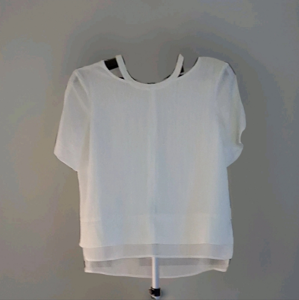 DKNY White Layered Short Sleeve Chiffon Blouse